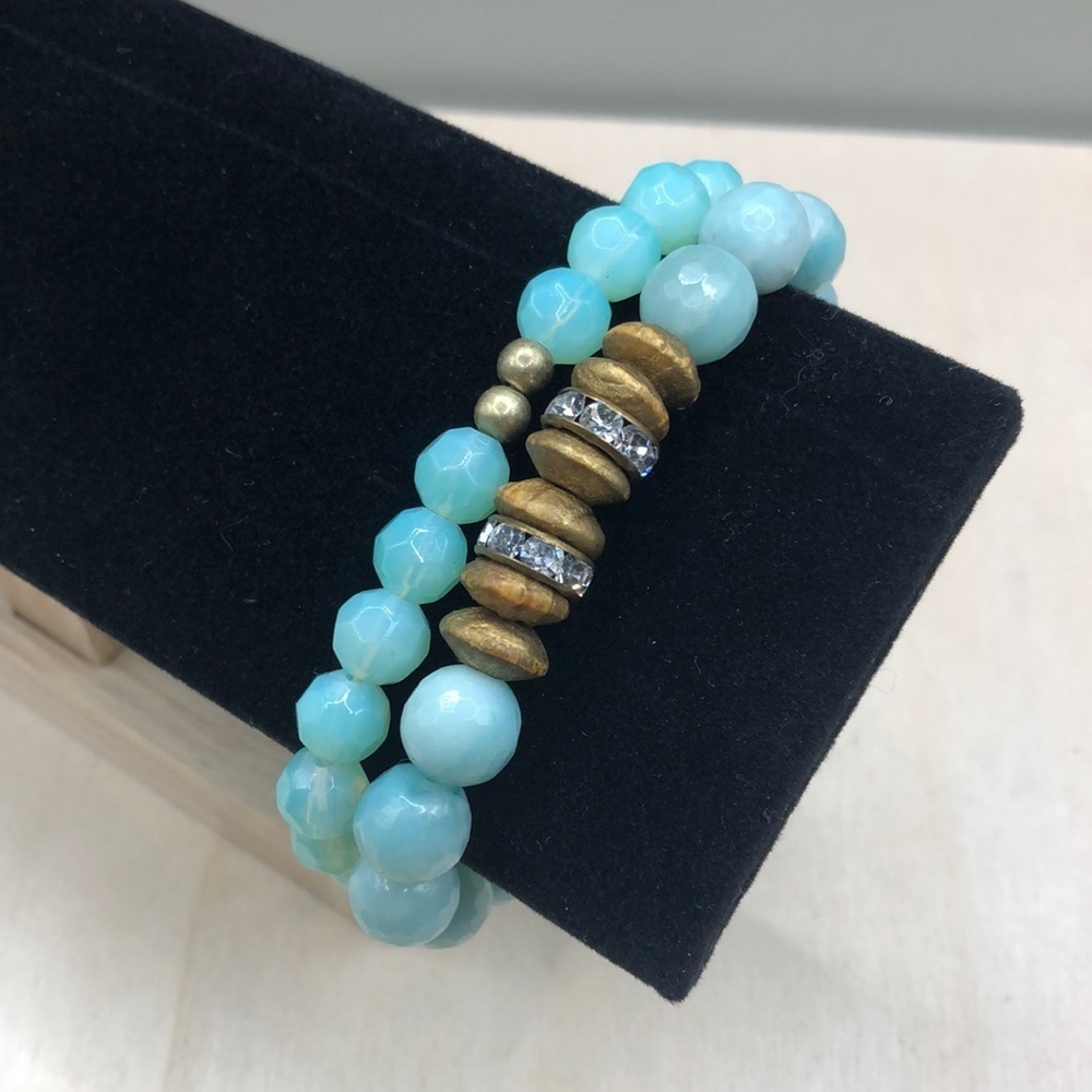 Curated bundle stone and glass roll on layering stackable bracelets boho.